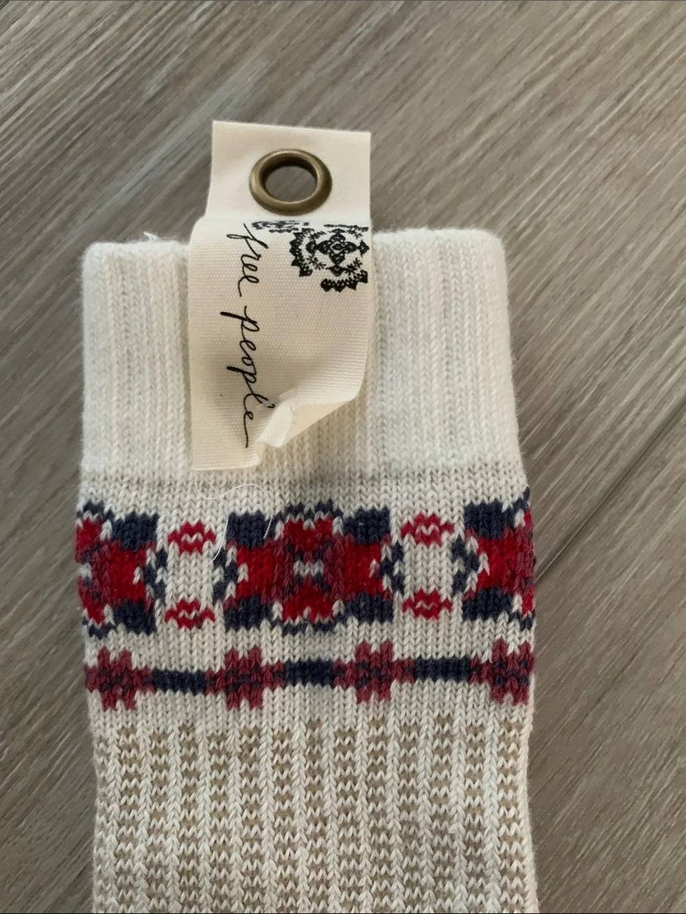 Free People Floral Ribbed Knit Socks NWT Cream Red